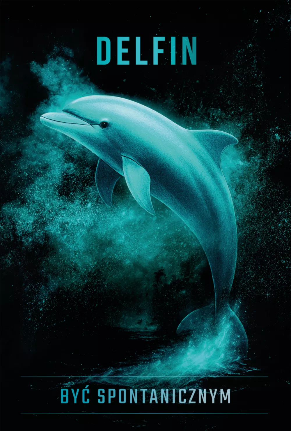 Karta Delfin z talii Zasobnik Rozwoju — ilustracja delfina na tle kosmosu, hasło „być spontanicznym”