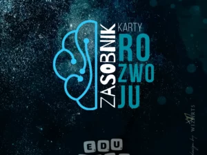 Pudełko kart metaforycznych Zasobnik Rozwoju — okładka z grafiką mózgu na granatowym tle, logo Fundacji EduKABE
